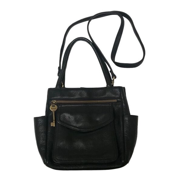 Fossil 1954 black pebble leather convertible handbag - Picture 1 of 12